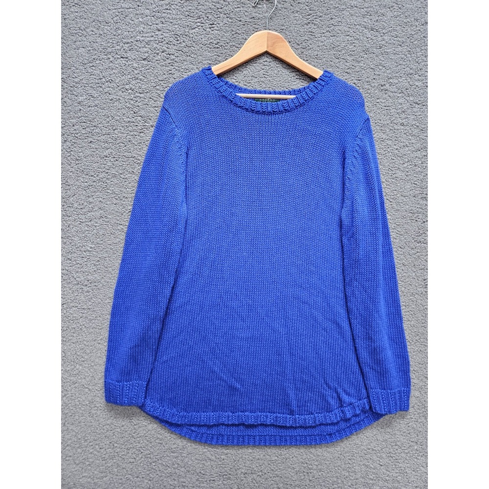 Lauren Ralph Lauren Sweater 3X Blue Shaker Knit Pullover Crew Neck Curved Hem